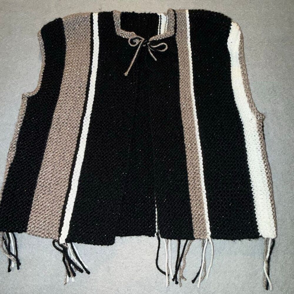 Vintage 1970s Handmade Knit Boho Hippie Southwestern Fringe Vest S M‎ - Picture 6 of 10